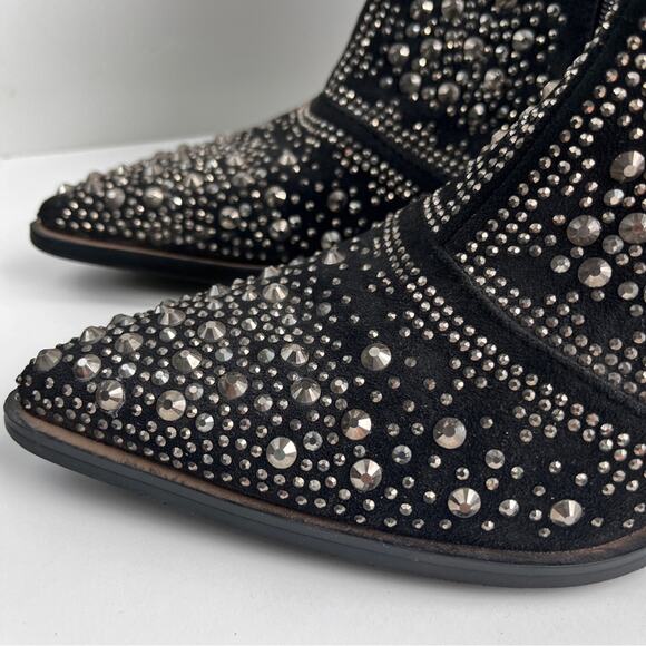ISNOM Black Studded Rhinestone western Ankle Boots size 7 - Picture 6 of 13